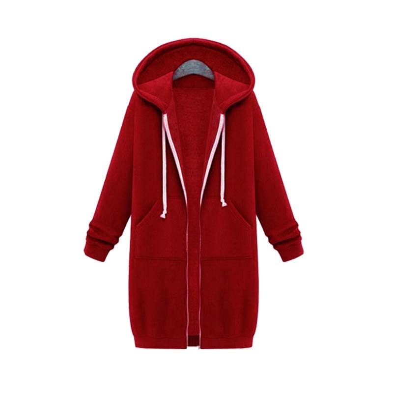 Women's longline zip-up sweatshirt in red