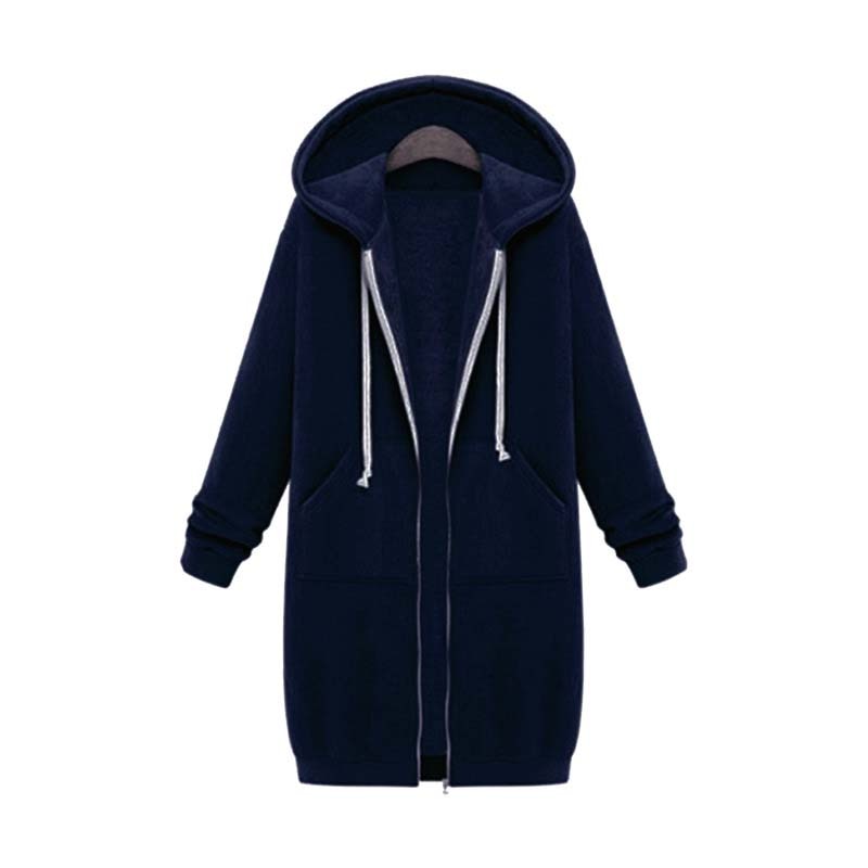 Women's longline zip-up sweatshirt in navy blue