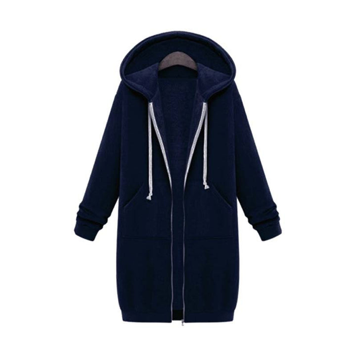 Women's longline zip-up sweatshirt in navy blue