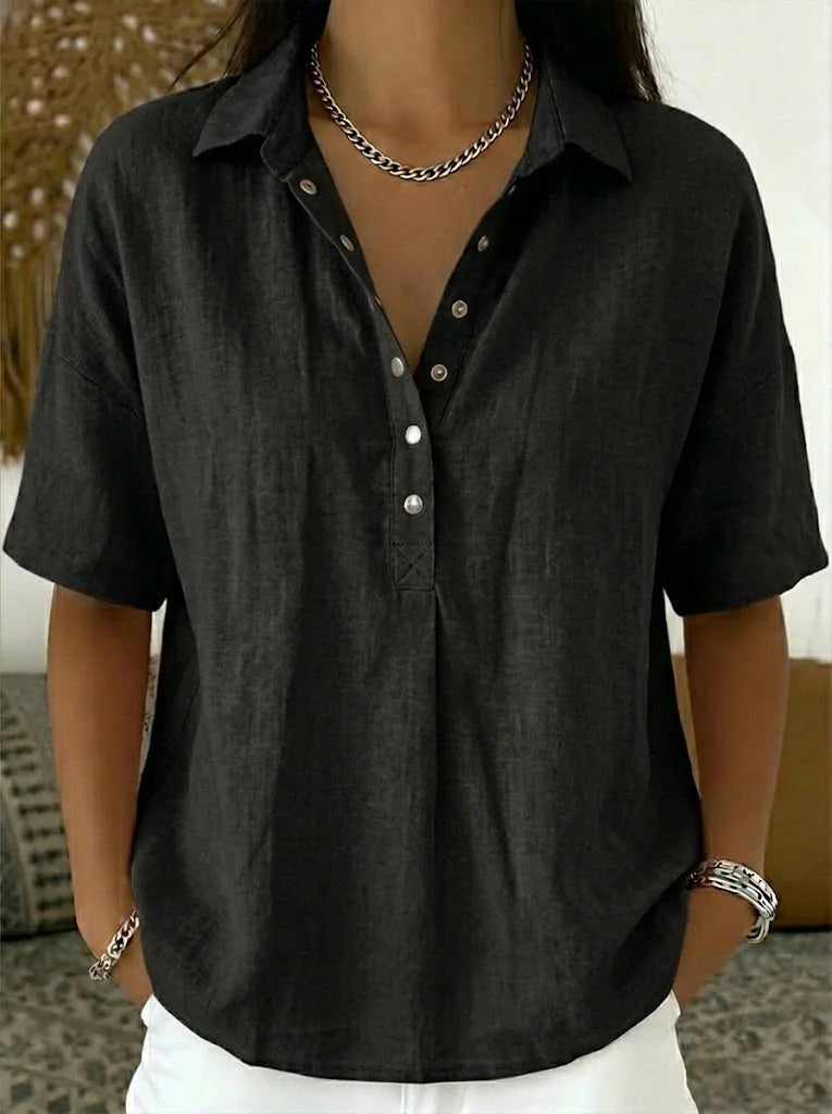 Women's oversized button-down collar shirt in black