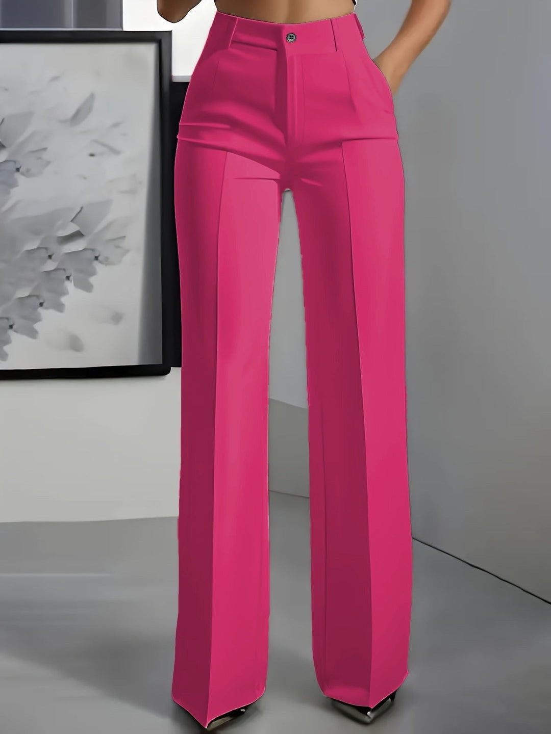 Pink high waisted wide leg trousers women