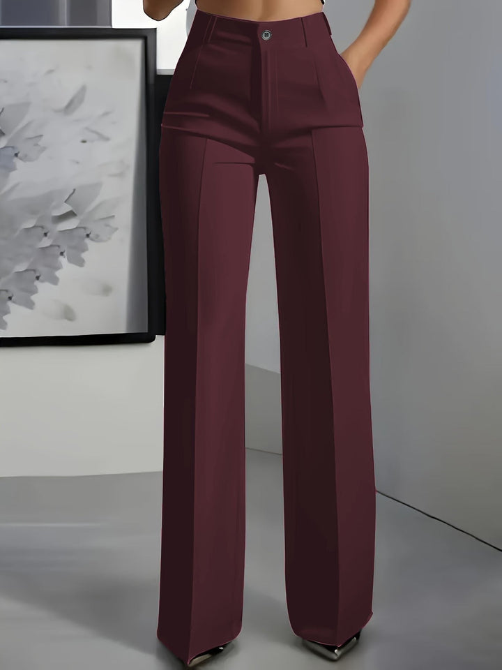 Red high waisted wide leg trousers women