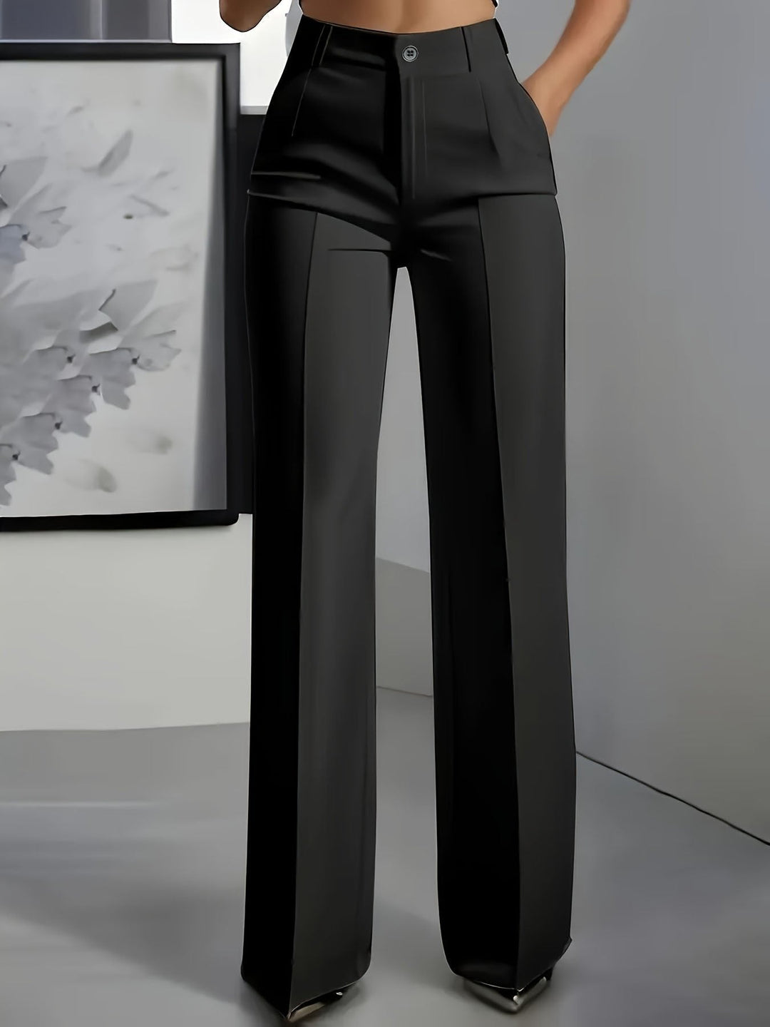 Black high waisted wide leg trousers women