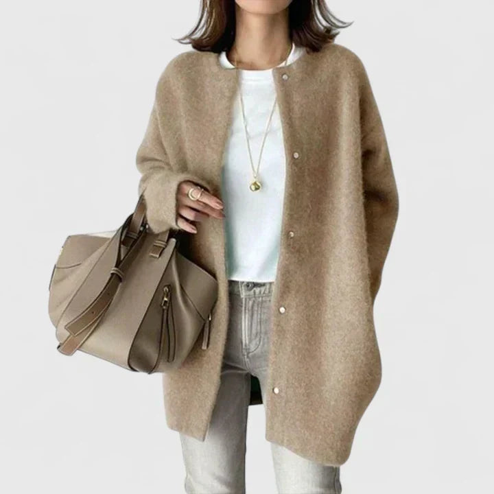 Women's oversized wool duster cardigan in khaki