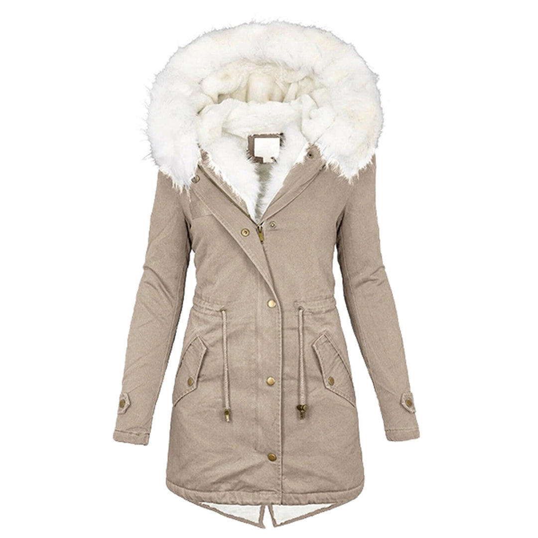 Khaki hooded winter jacket with fleece lining