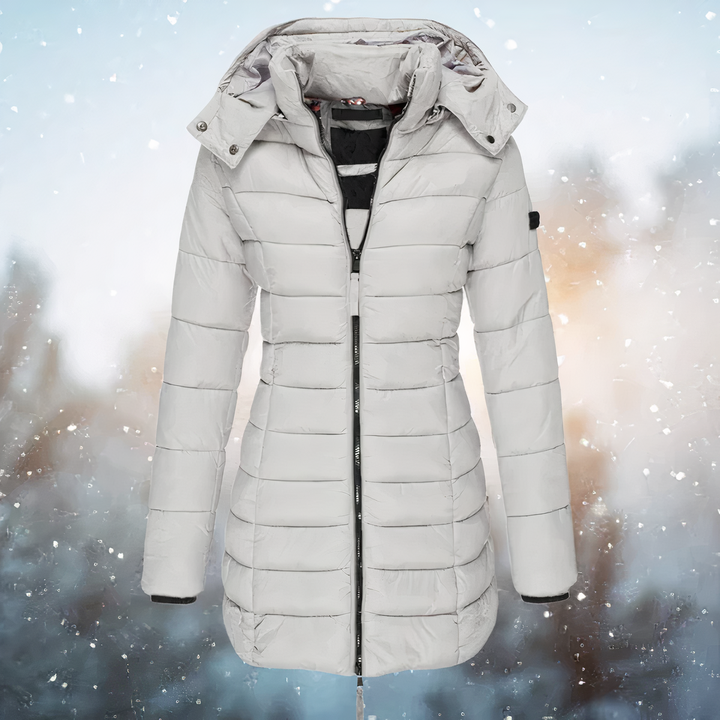 Grey fitted waist puffer coat for women