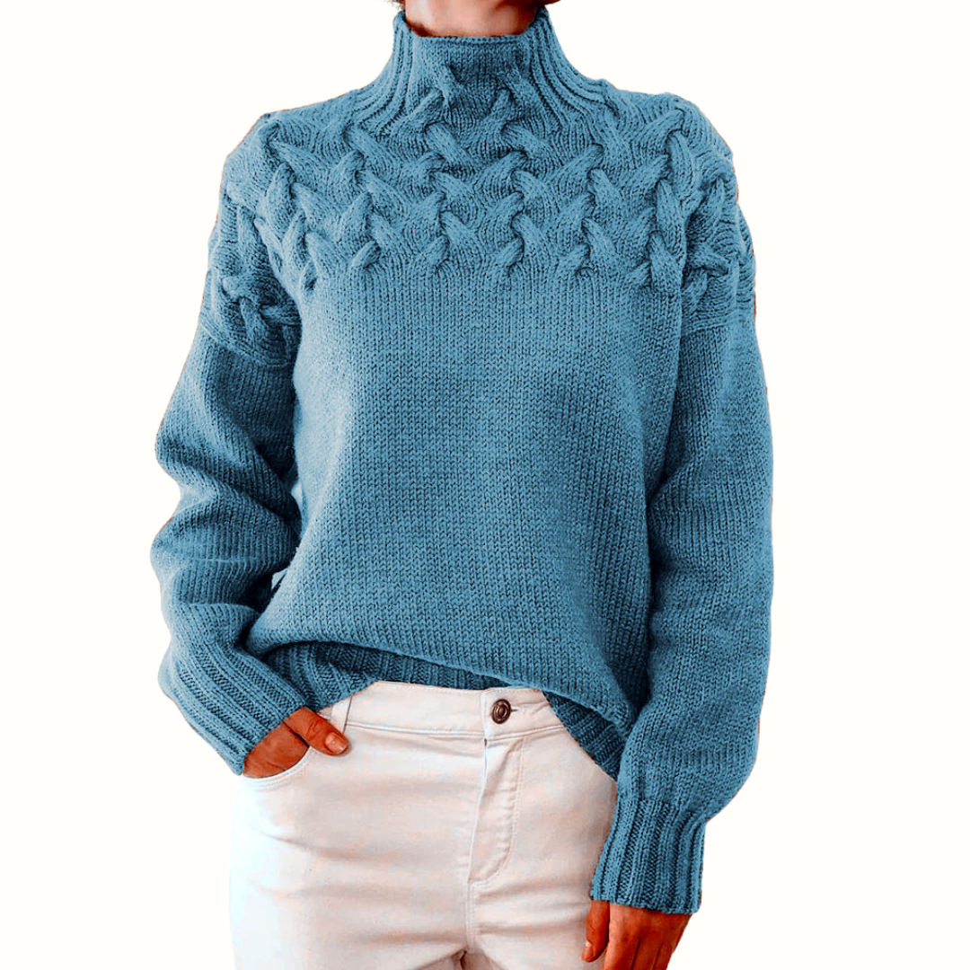 Women's sky blue fine knit turtleneck sweater