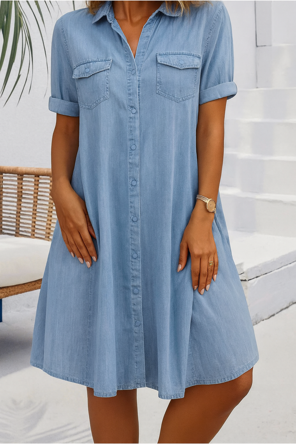 Lightweight Denim-Look Shirt Dress