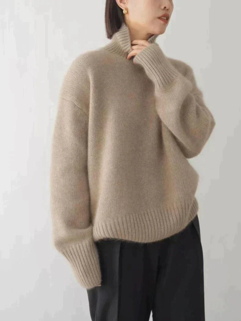 Women's soft knit turtleneck fall sweater in khaki