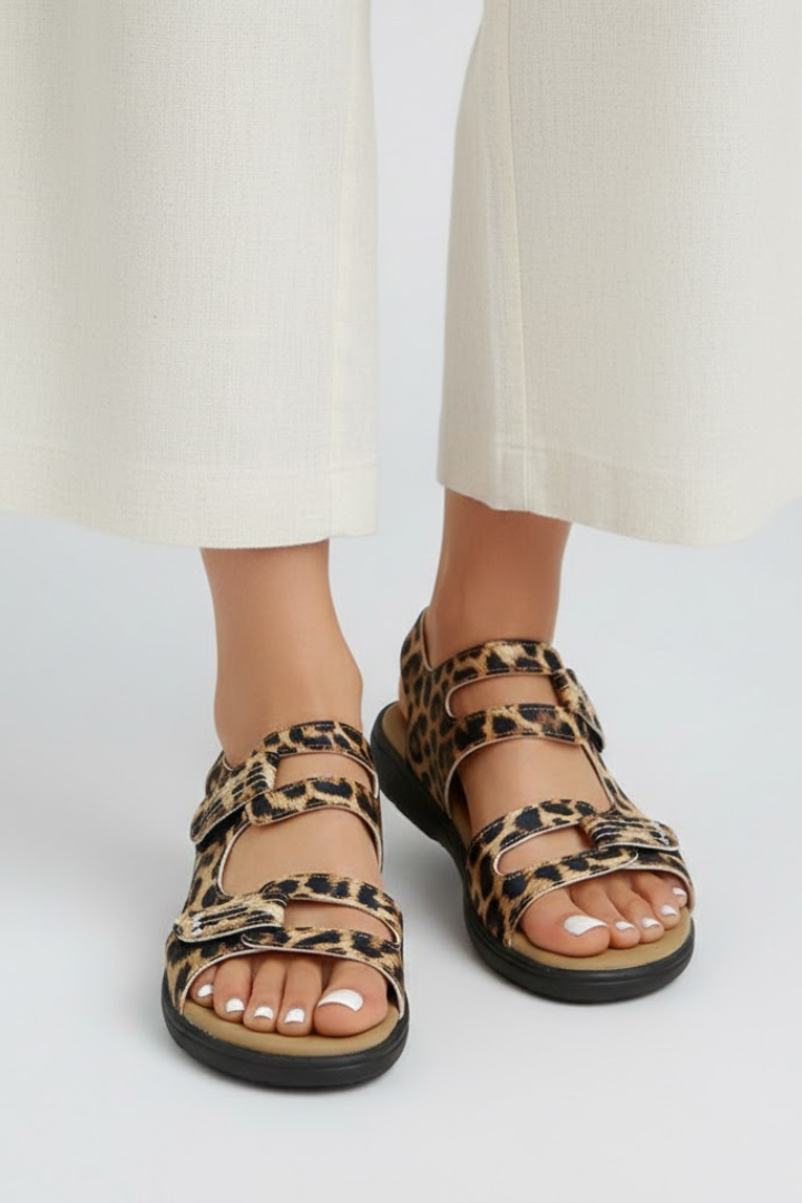Leopard multi-strap heeled sandals for women