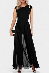 Women's Chiffon Overlay Open Shoulder Wide Leg Jumpsuit