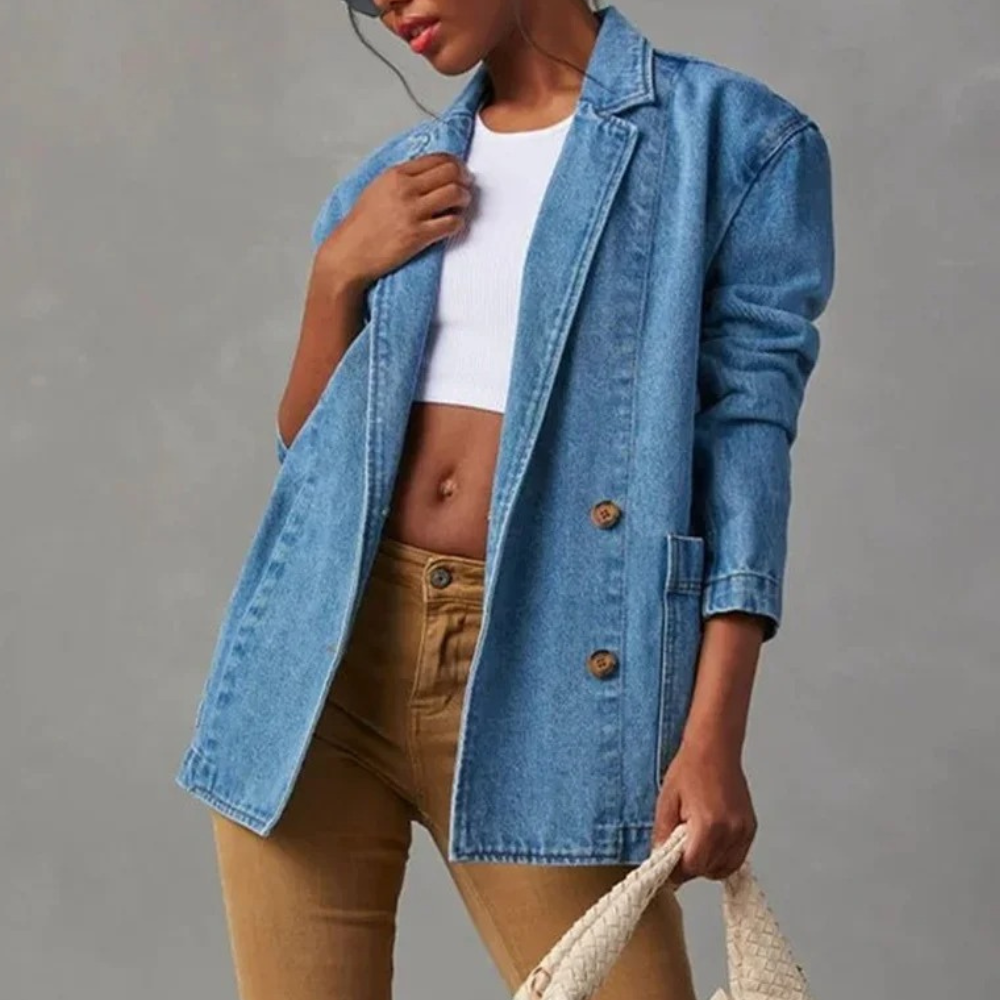 Longline denim blazer jacket - blue, view 2