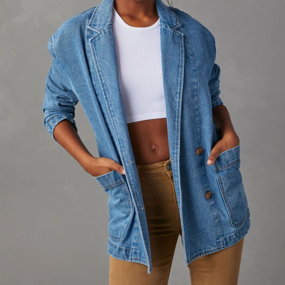 Longline denim blazer jacket - blue, view 3