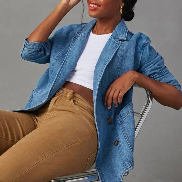 Longline denim blazer jacket - blue, view 4
