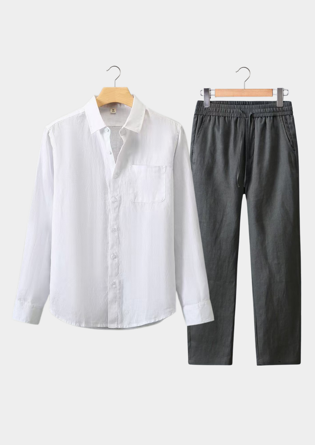 White & Gray Linen Longsleeve Summer Set