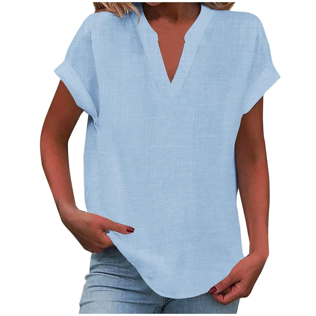 Relaxed V-Neck Blouse - Sky Blue