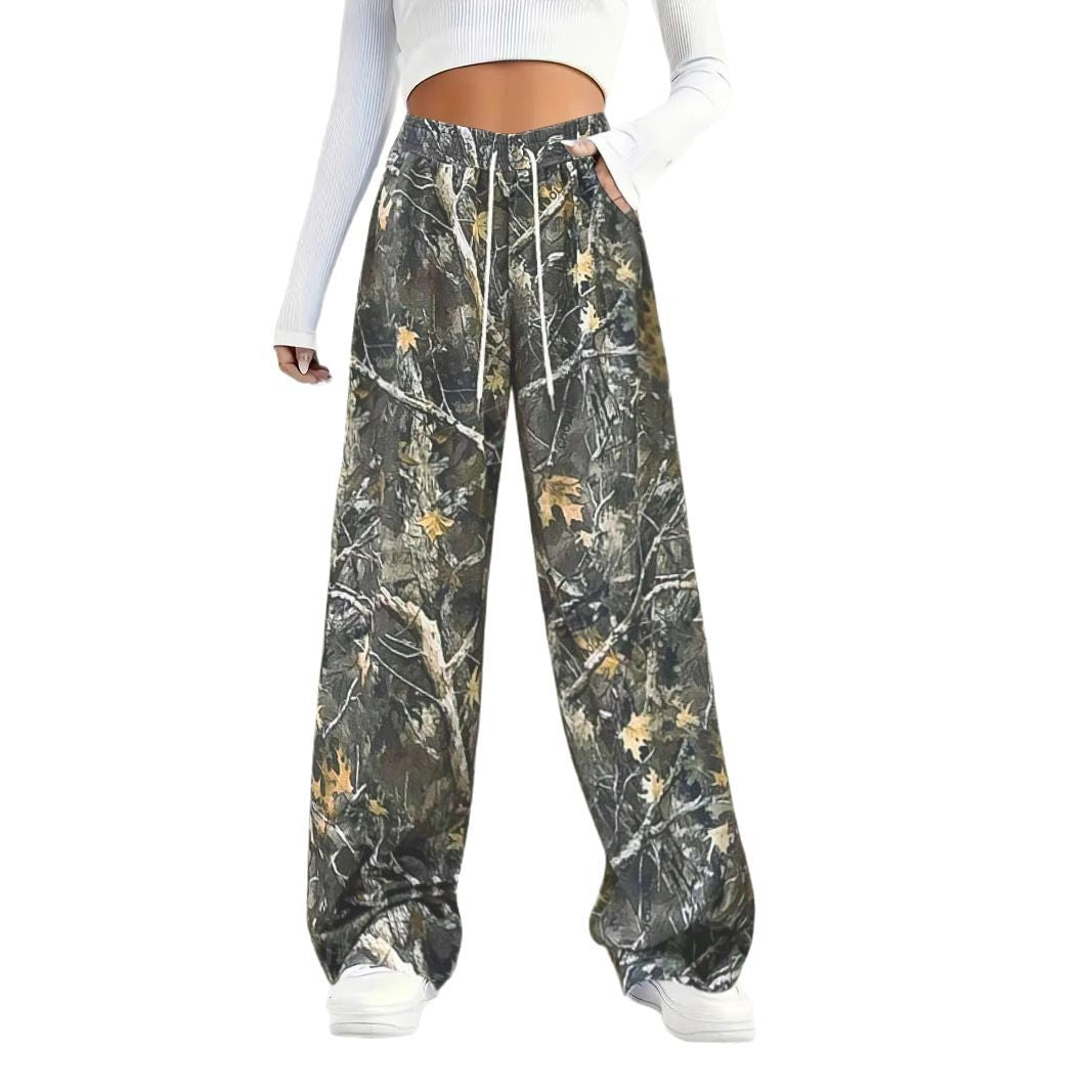 Women's green camouflage cargo pants back view