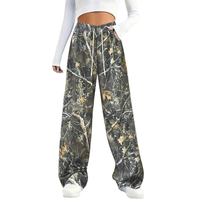 Women's green camouflage cargo pants back view