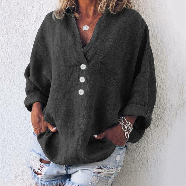 Cotton linen knit sweater in black