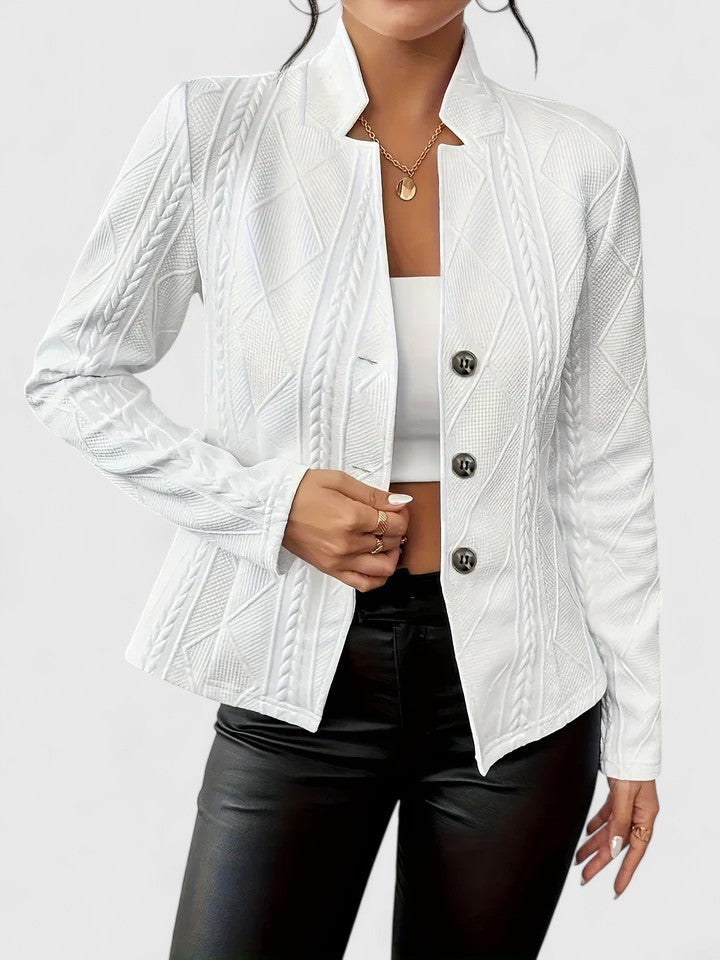 Women's Textured Stand Collar Jacket - White
