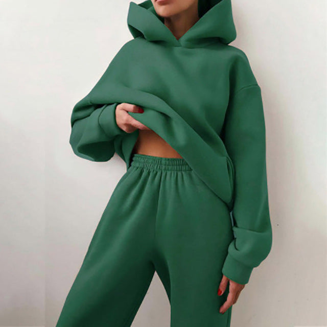 Women's zip-up jacket and jogger sweatsuit set in green