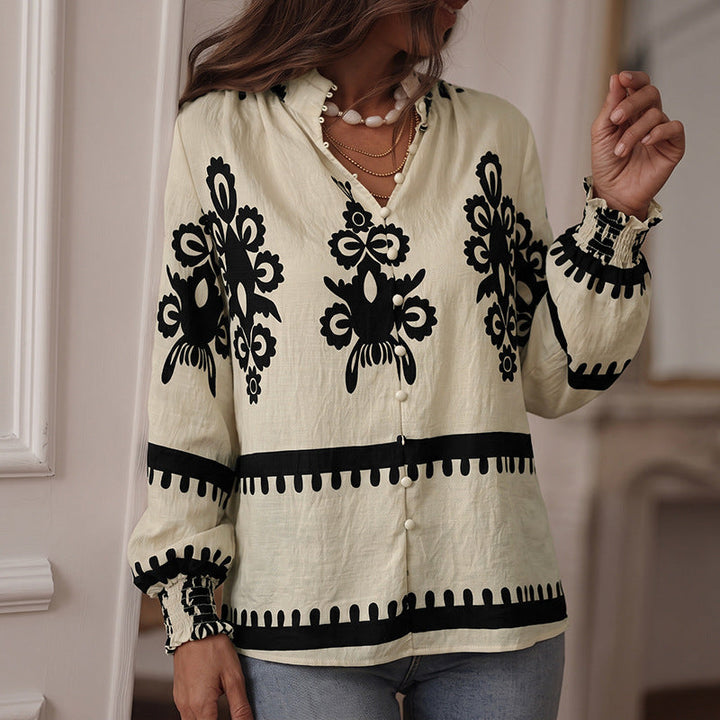Women's apricot boho print blouse front