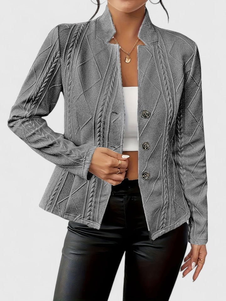 Women's Textured Stand Collar Jacket - Grey