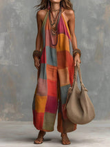 Women's Bohemian Patchwork Print Wide Leg Jumpsuit