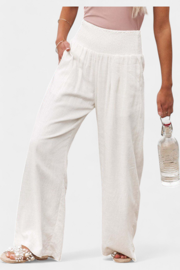 Women's cotton linen straight trousers in white