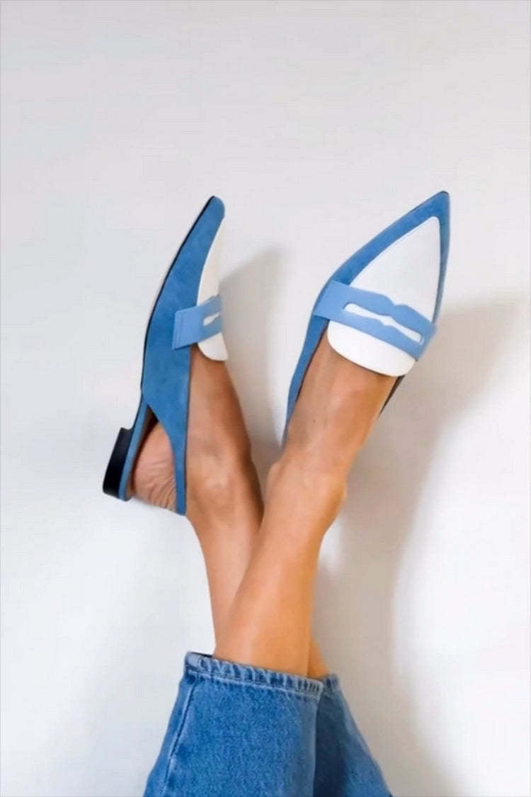 Blue Slingback Loafers - Blue/White
