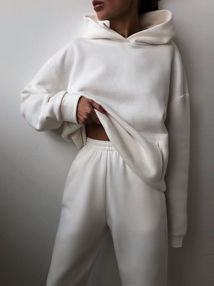 Women's zip-up jacket and jogger sweatsuit set in white