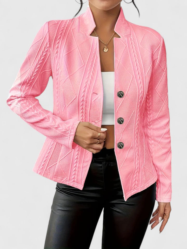 Women's Textured Stand Collar Jacket - Pink