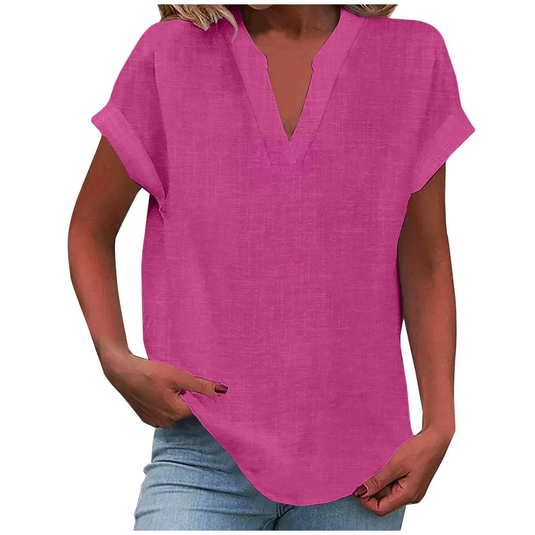 Relaxed V-Neck Blouse - Bright Pink
