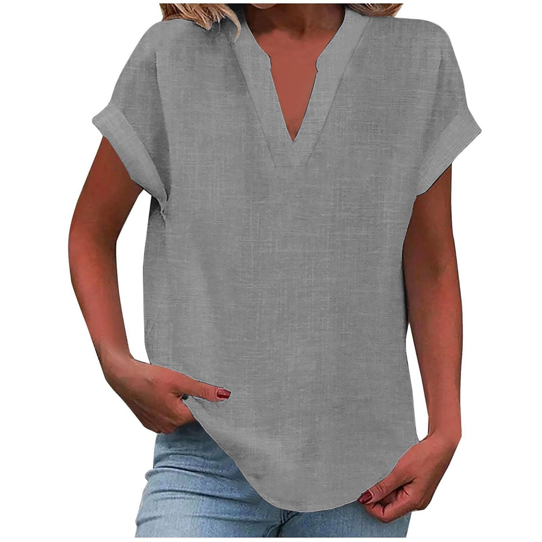 Relaxed V-Neck Blouse - Light Grey