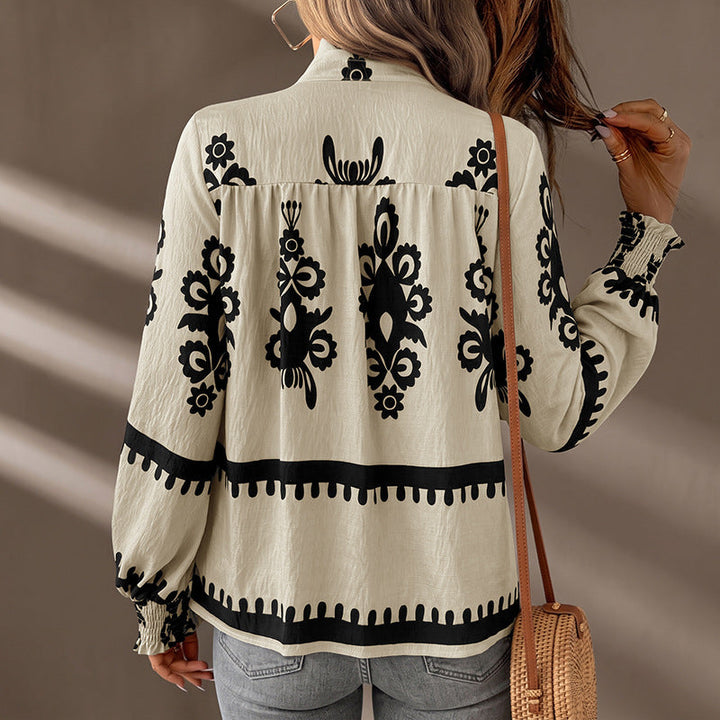 Women's apricot boho print blouse back