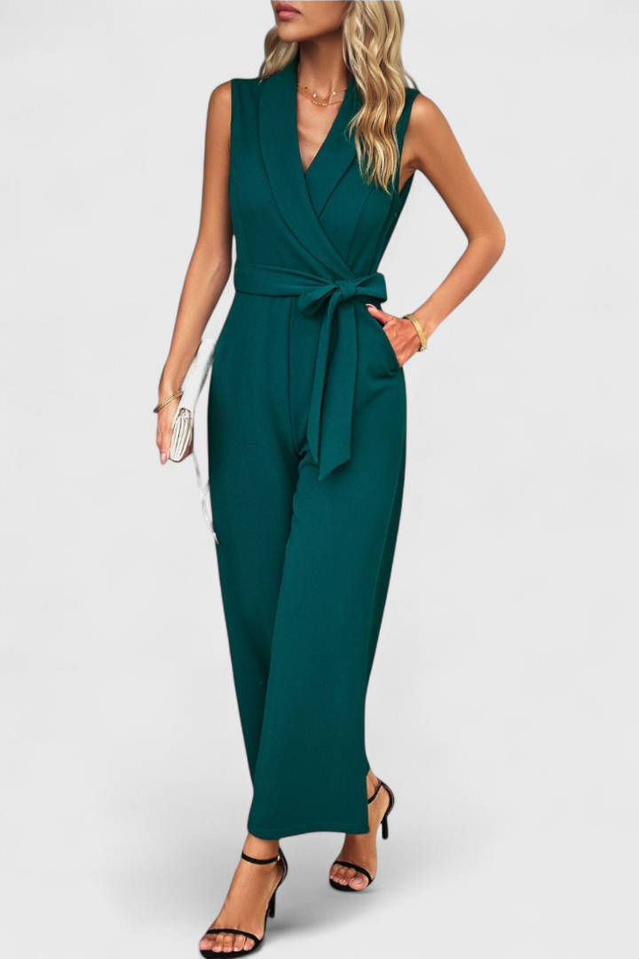 Women's cross back wide leg jumpsuit in green