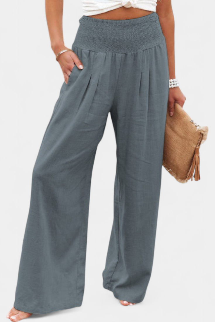 Women's cotton linen straight trousers in grey