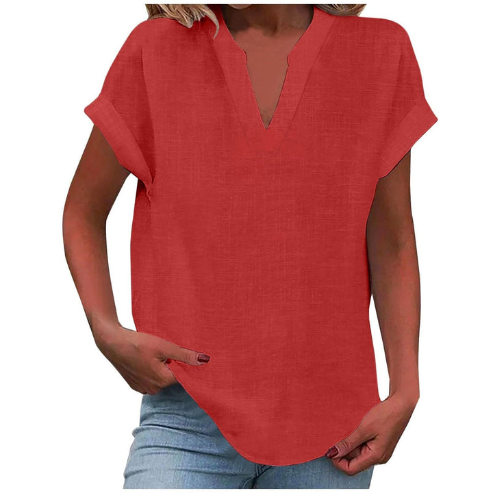 Relaxed V-Neck Blouse - Red