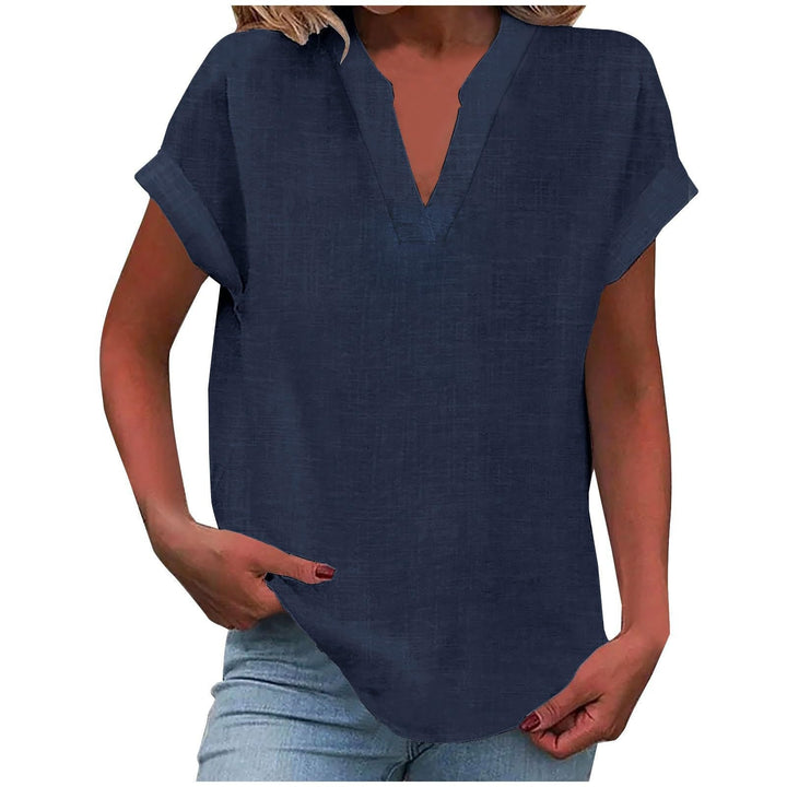 Relaxed V-Neck Blouse - Navy Blue