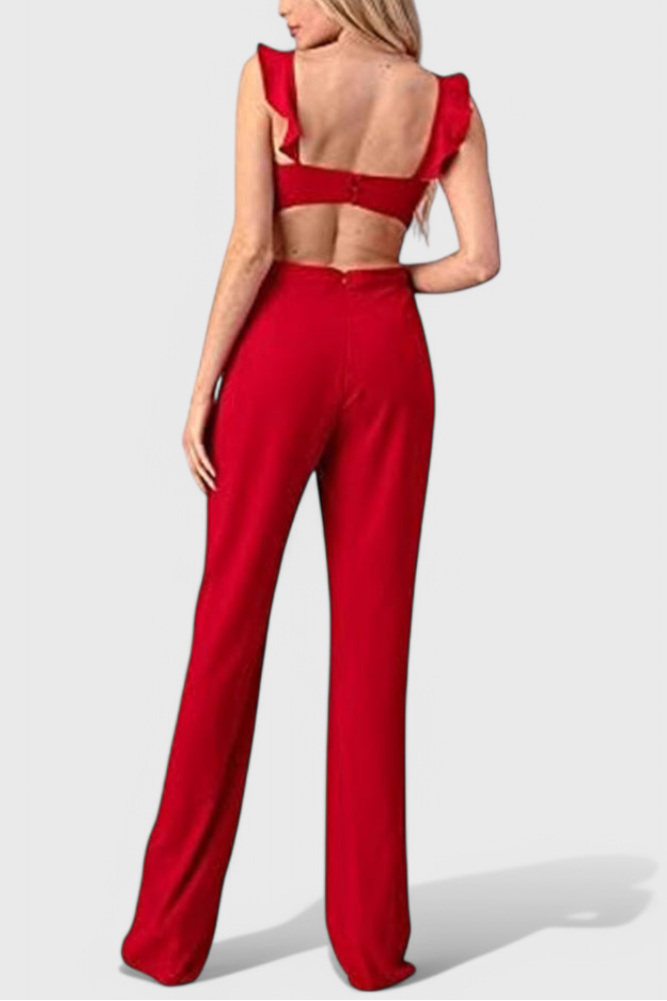Women's cut-out sleeveless wide leg jumpsuit in red