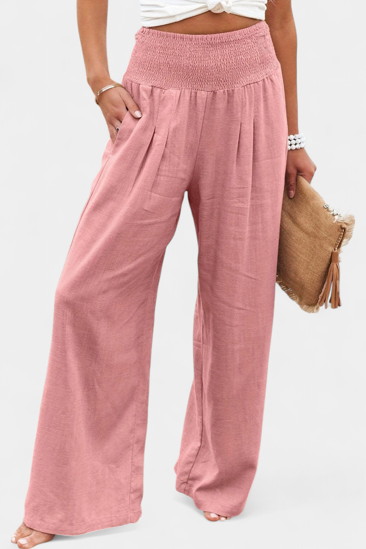 Women's cotton linen straight trousers in pink