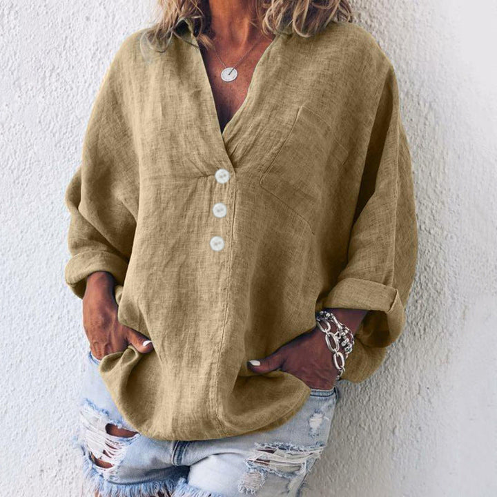 Cotton linen knit sweater in khaki