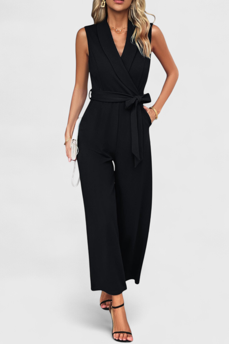 Women's cross back wide leg jumpsuit in black