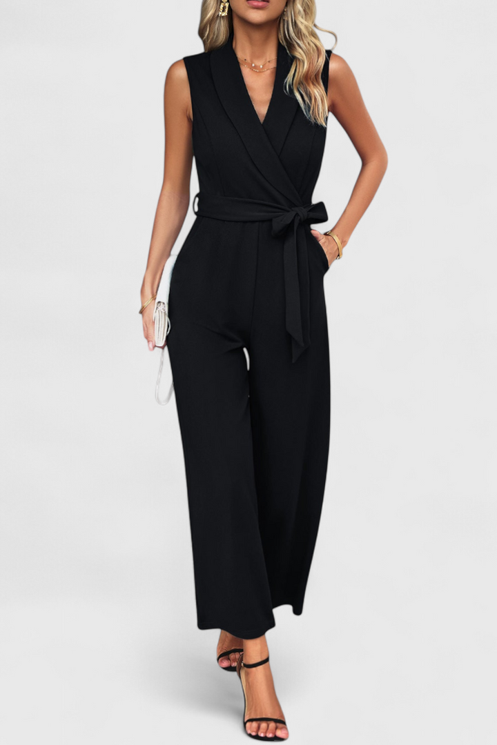 Women's cross back wide leg jumpsuit in black