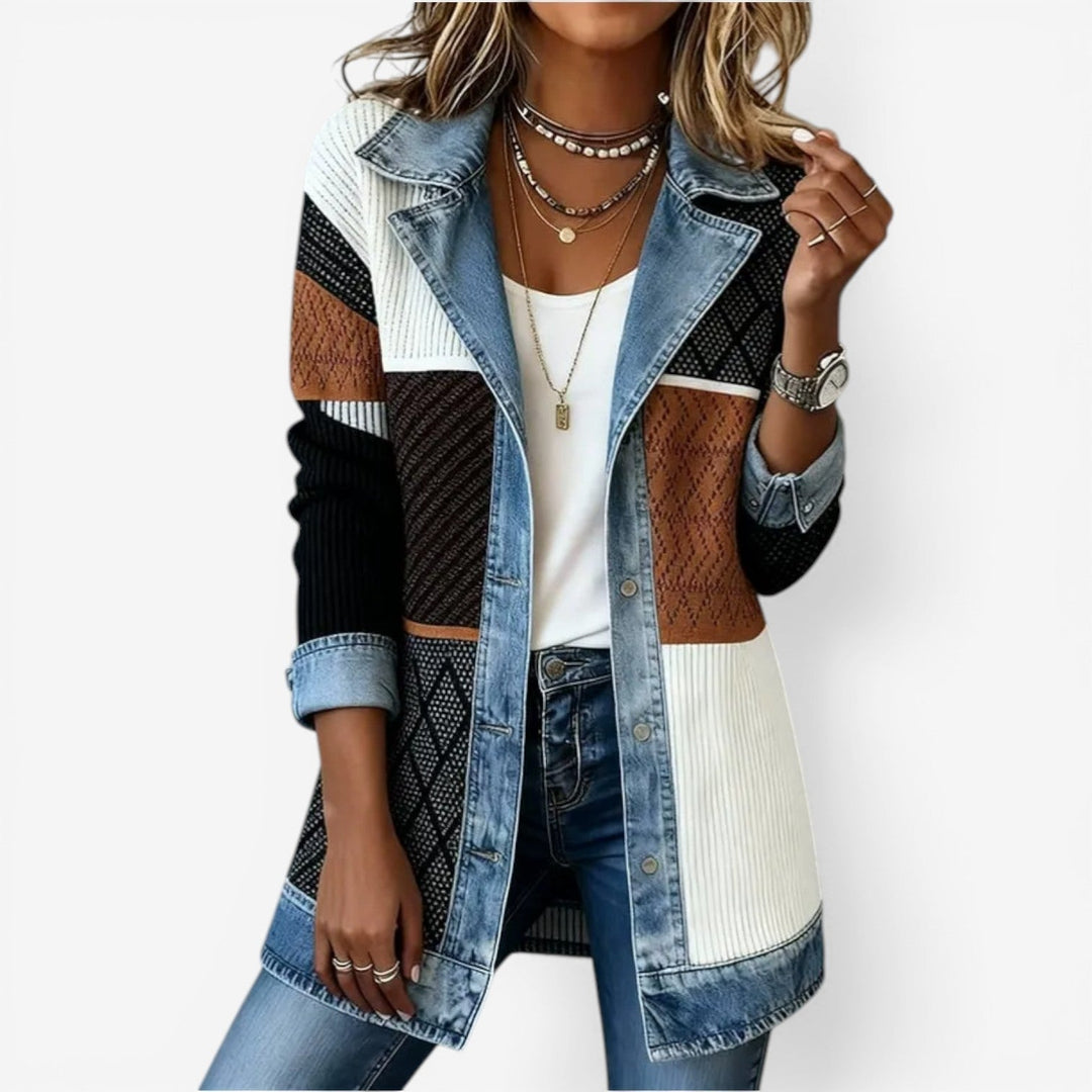 Colorblock Ribbed Denim Trim Jacket Mixed