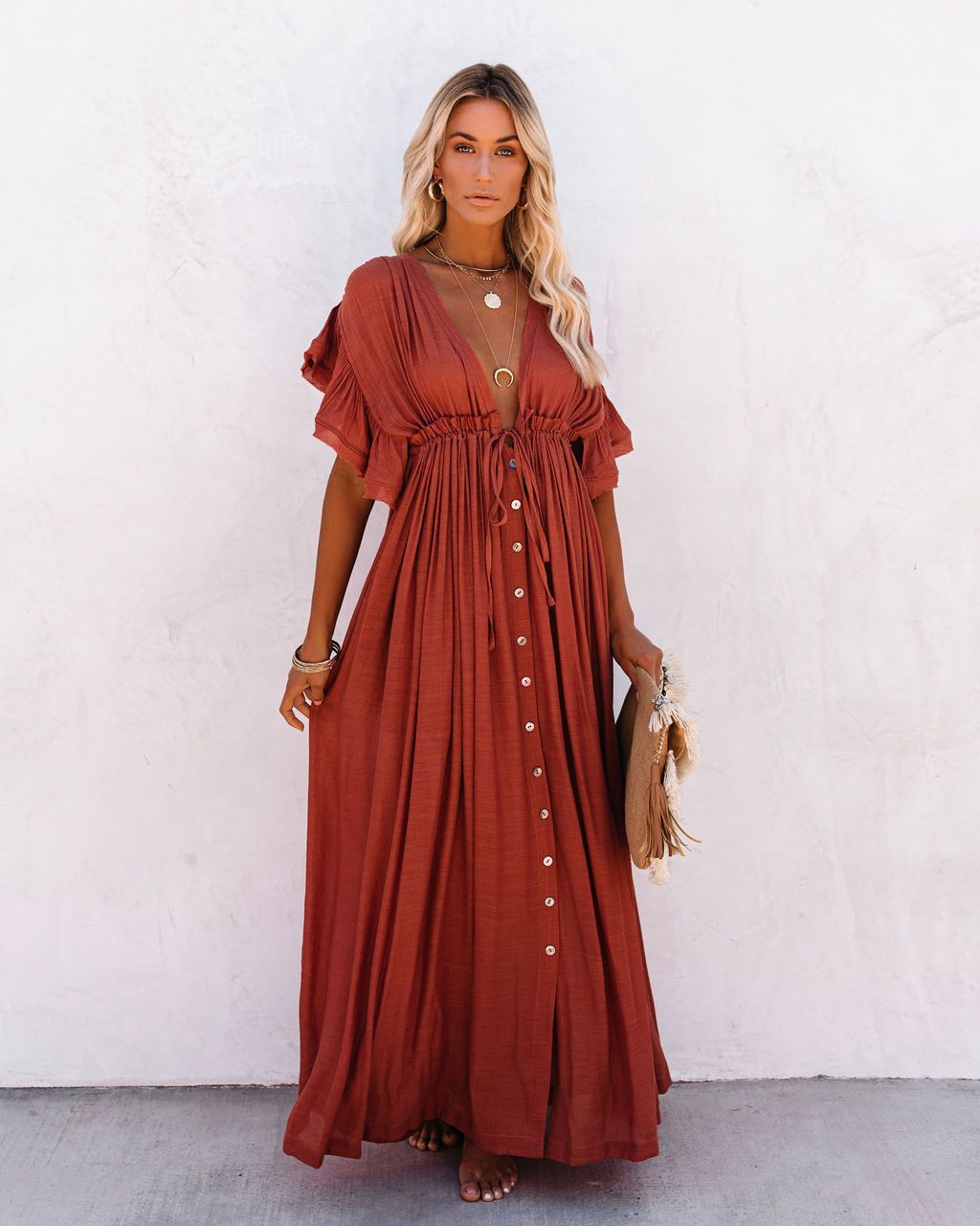 Boho Wrap Beach Cover-Up - Rust