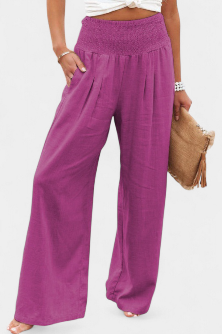 Women's cotton linen straight trousers in red pink