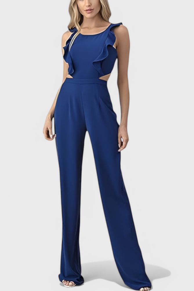 Women's cut-out sleeveless wide leg jumpsuit in blue