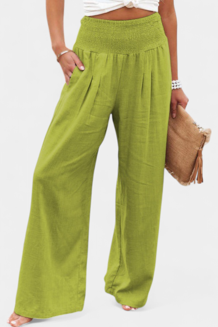 Women's cotton linen straight trousers in fluorescent green