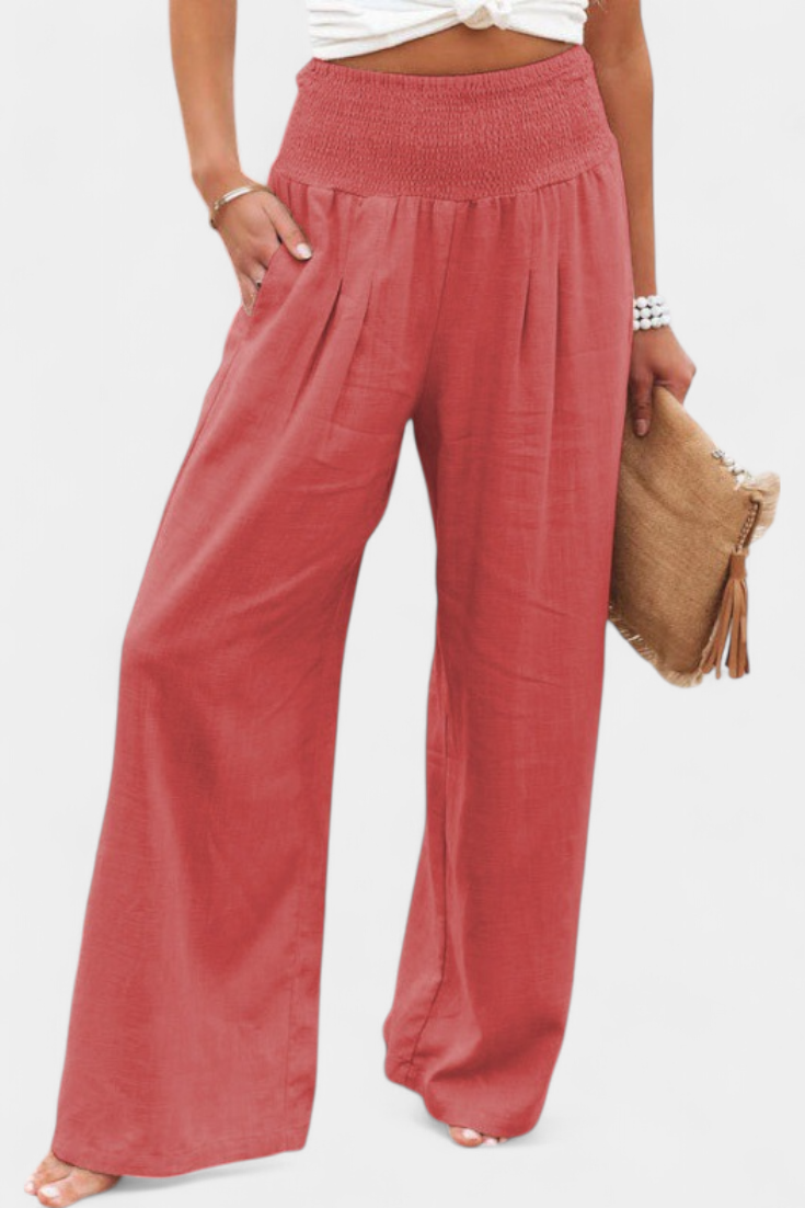 Women's cotton linen straight trousers in orange